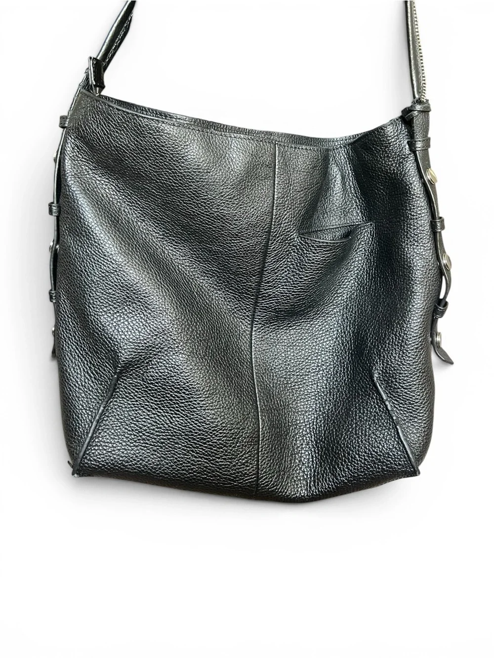 Botkier Soho Hobo Black Pebbled Leather Y2K Moto Shoulder Bag
